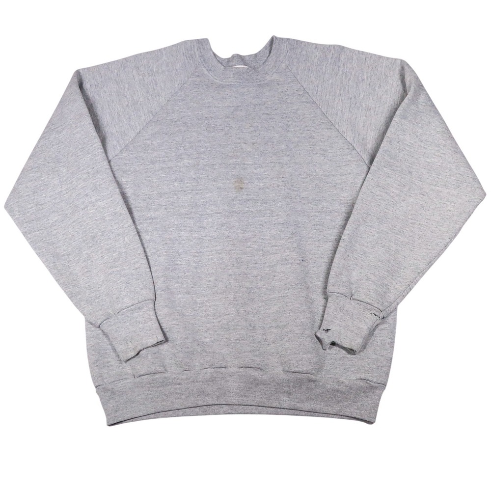 Vintage 80s Fruit of the Loom Blank Sweatshirt Large Gray Made USA Raglan Crew